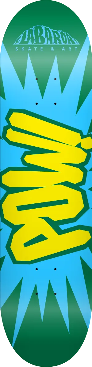 Tabla POW! verde con gráfica azul y amarilla