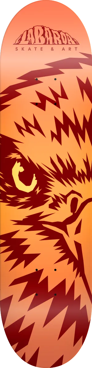 Tabla Chimango con ilustración de ave en tonos naranja